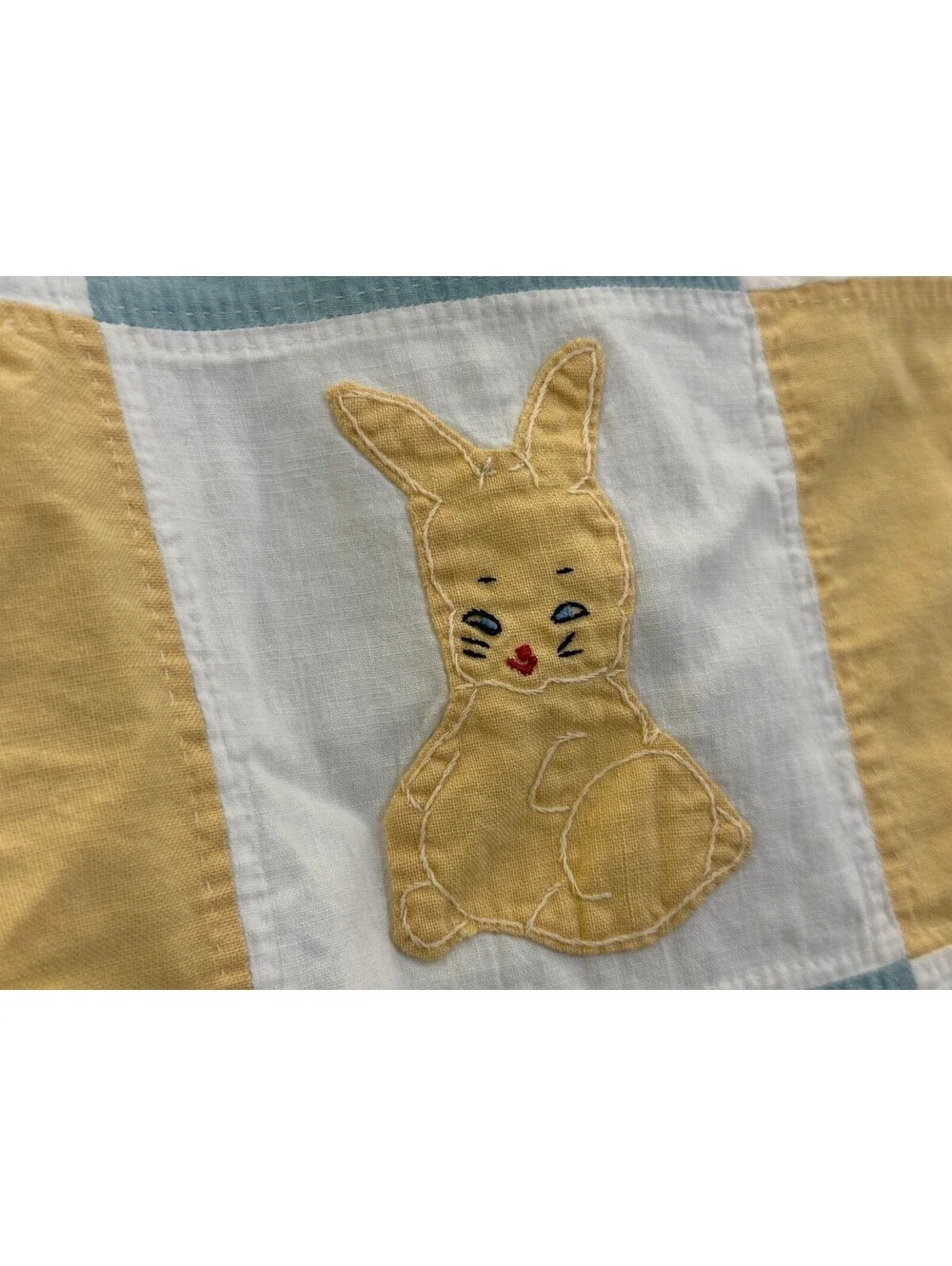 Vintage Nursery Quilt Checkerboard Animal Appliques Pastel Palette Aqua Blue Lar